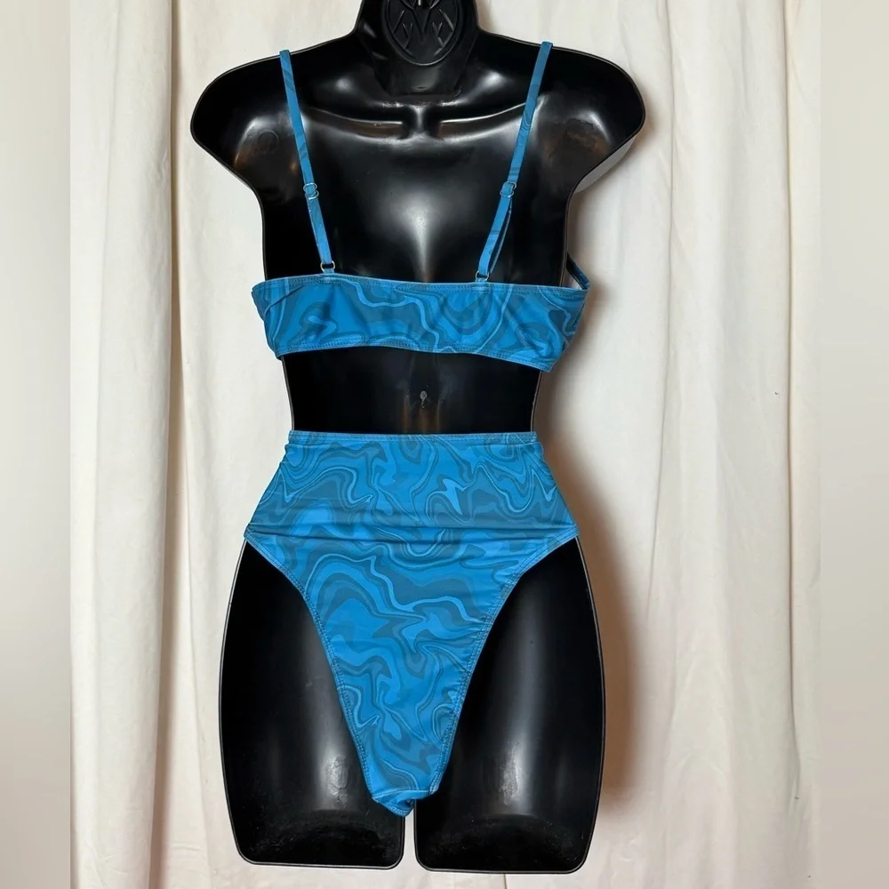 Ocean Blue Wave Women's Sz‎ L 3 Pc Bikini Set Top, Bikini Bottom & Cover Shorts